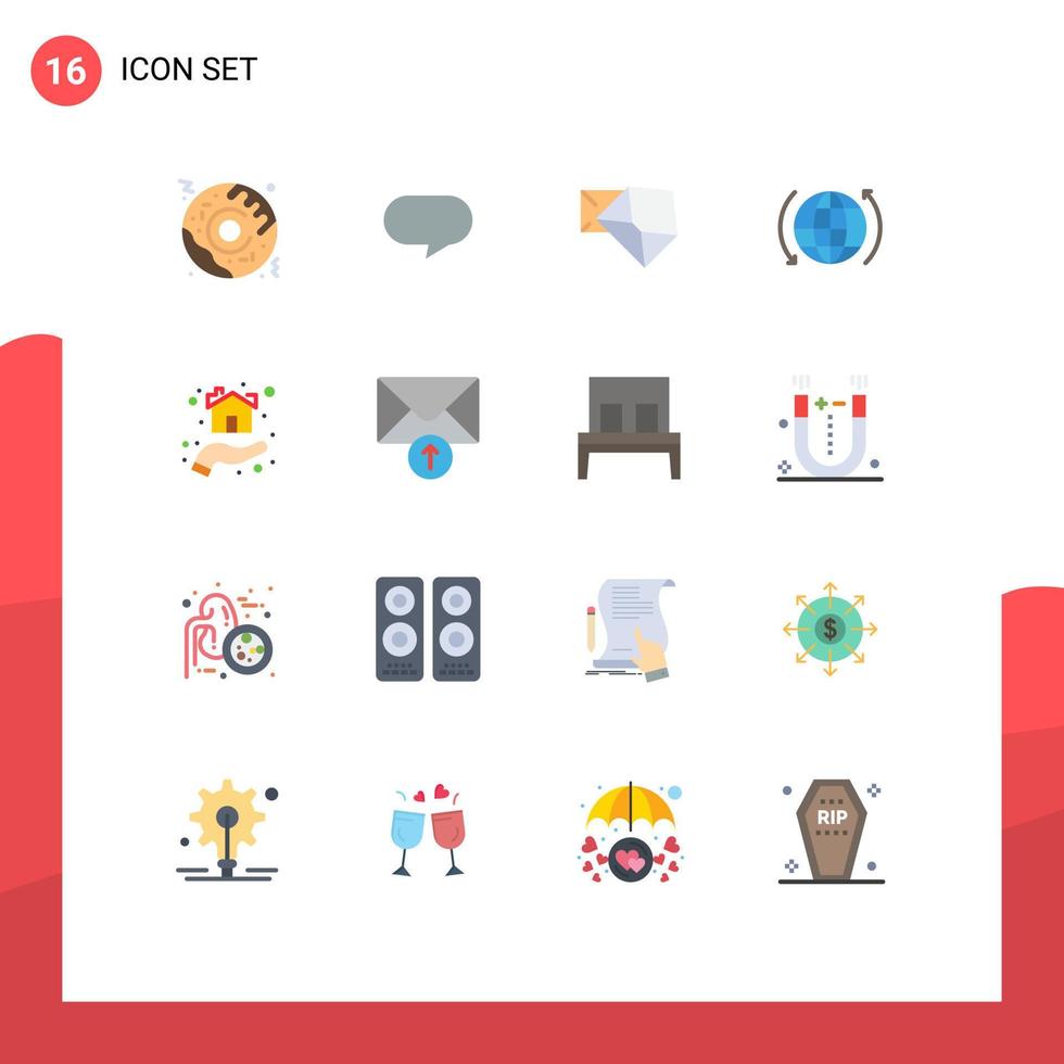 16 Flat Color concept for Websites Mobile and Apps house hand message giving internet Editable Pack of Creative Vector Design Elements