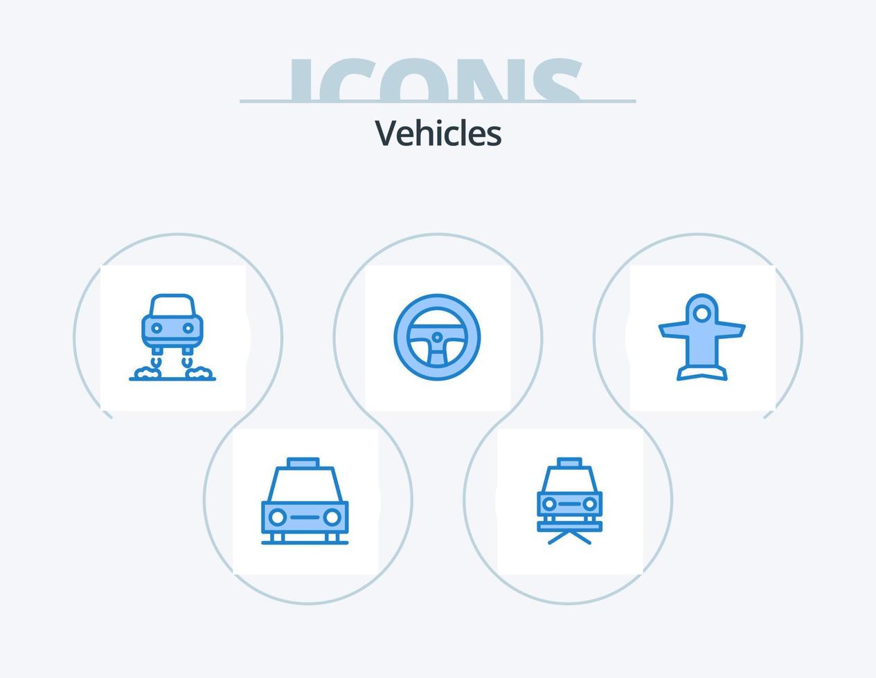 vehículos icono azul paquete 5 diseño de iconos. vehículos despegar. auto. avión. vehículos vector
