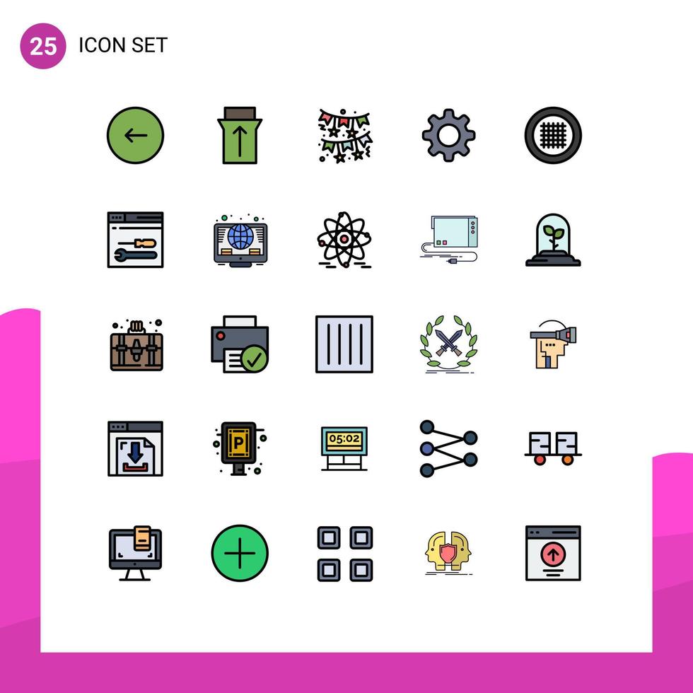 User Interface Pack of 25 Basic Filled line Flat Colors of line grid bow gear cog Editable Vector Design Elements
