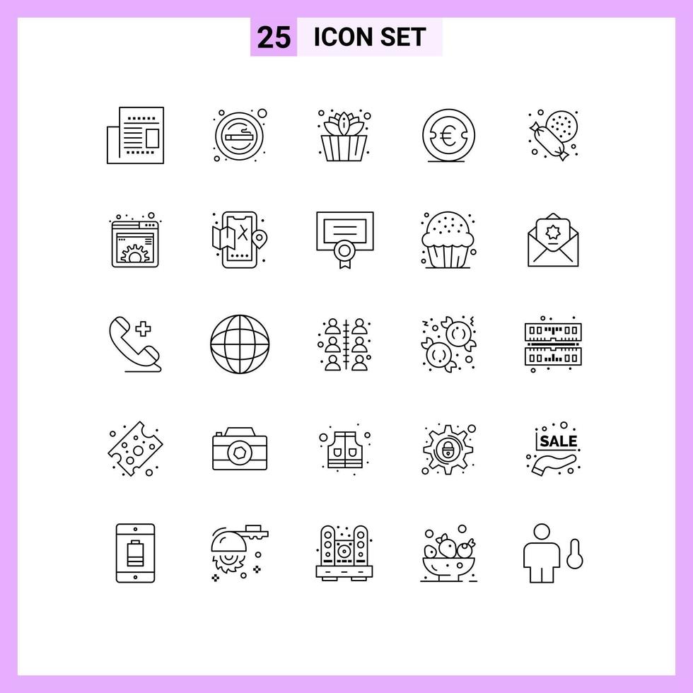 25 Universal Lines Set for Web and Mobile Applications supermarket investment smoking finance coin Editable Vector Design Elements