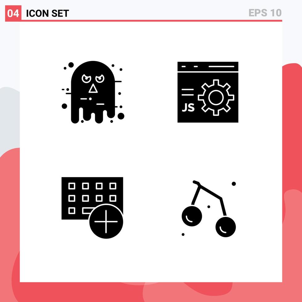 Group of 4 Modern Solid Glyphs Set for avatar programming halloween coding computers Editable Vector Design Elements