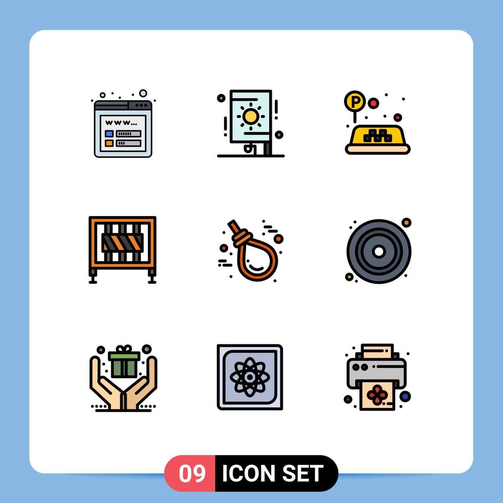 Modern Set of 9 Filledline Flat Colors Pictograph of knot gallows taxi gallo gate Editable Vector Design Elements