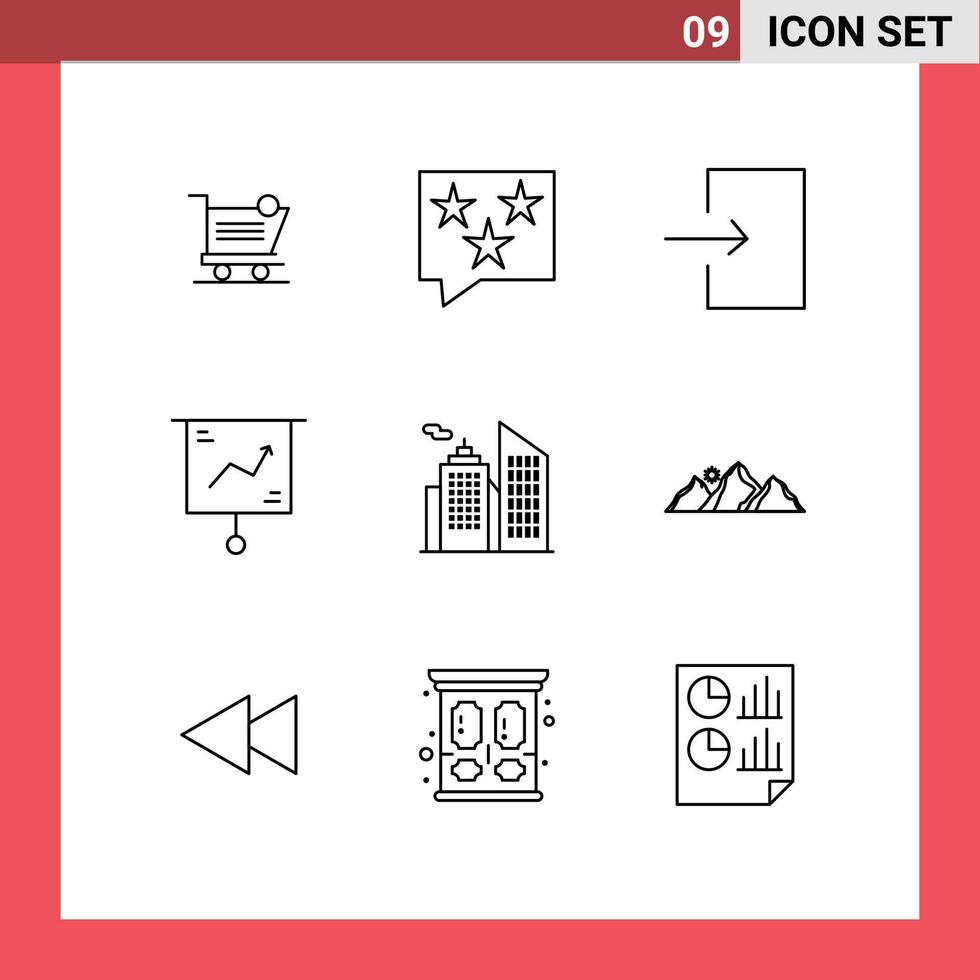 conjunto de esquema de interfaz móvil de 9 pictogramas de entrada de gráfico de tasa de finanzas de presentación elementos de diseño de vector editables