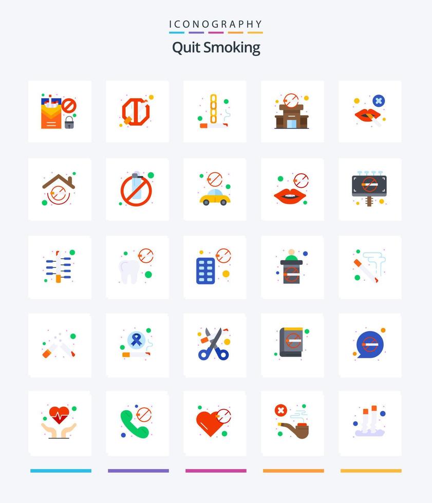 Creative Quit Smoking 25 Flat icon pack  Such As not allowed. block. smoking. banned. prison vector