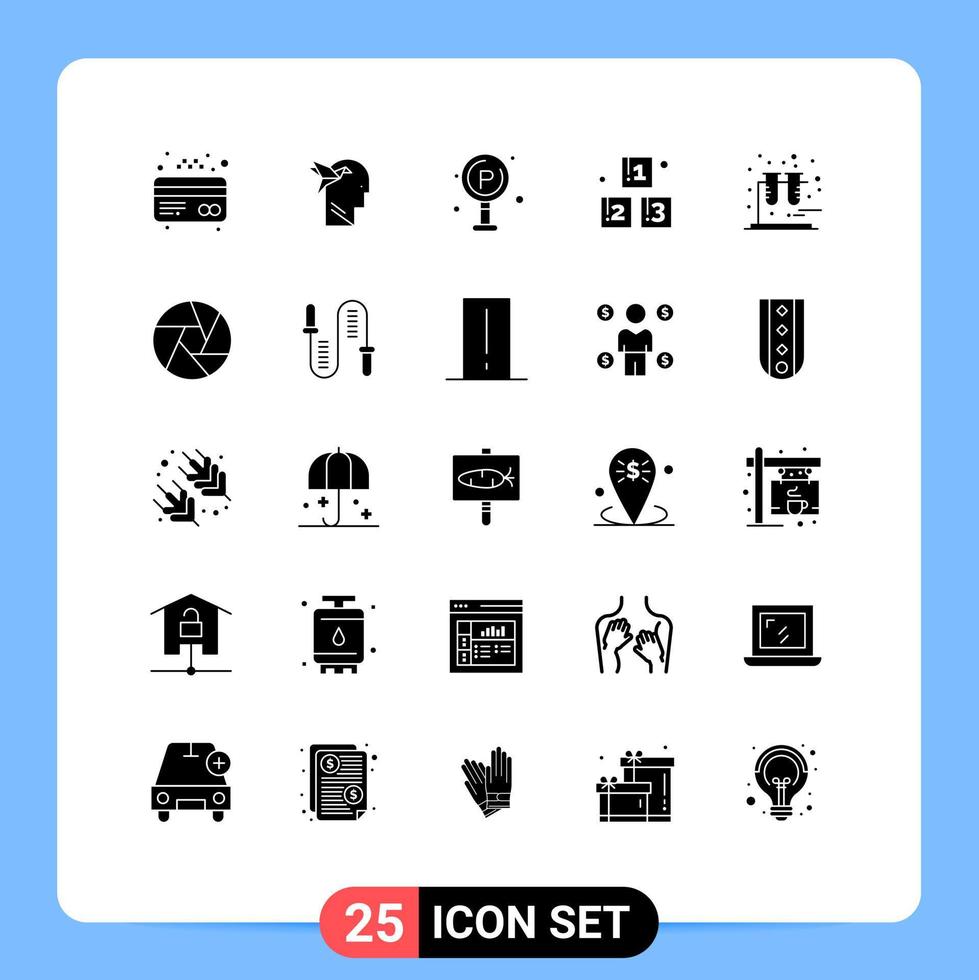 25 Thematic Vector Solid Glyphs and Editable Symbols of tubes chemistry life school blocks Editable Vector Design Elements