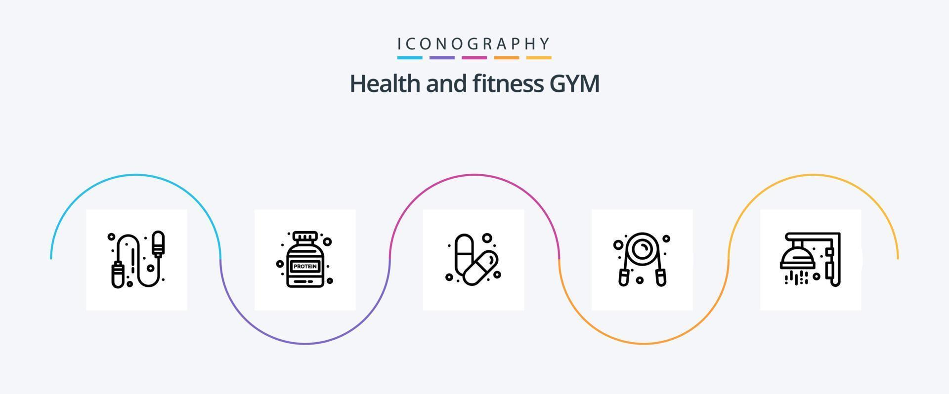 paquete de iconos de la línea de gimnasio 5 que incluye ducha. aptitud física. salud. gimnasia. aptitud física vector