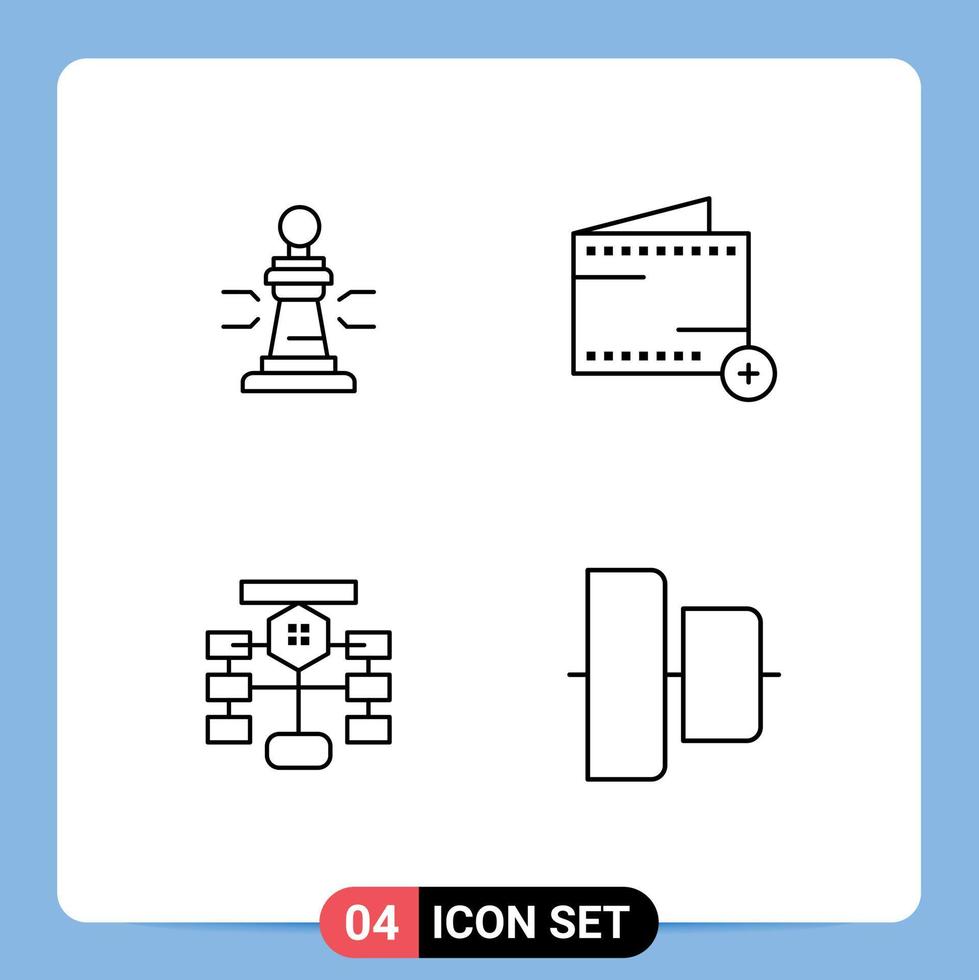 4 Creative Icons Modern Signs and Symbols of chess flowchart king commerce chart Editable Vector Design Elements