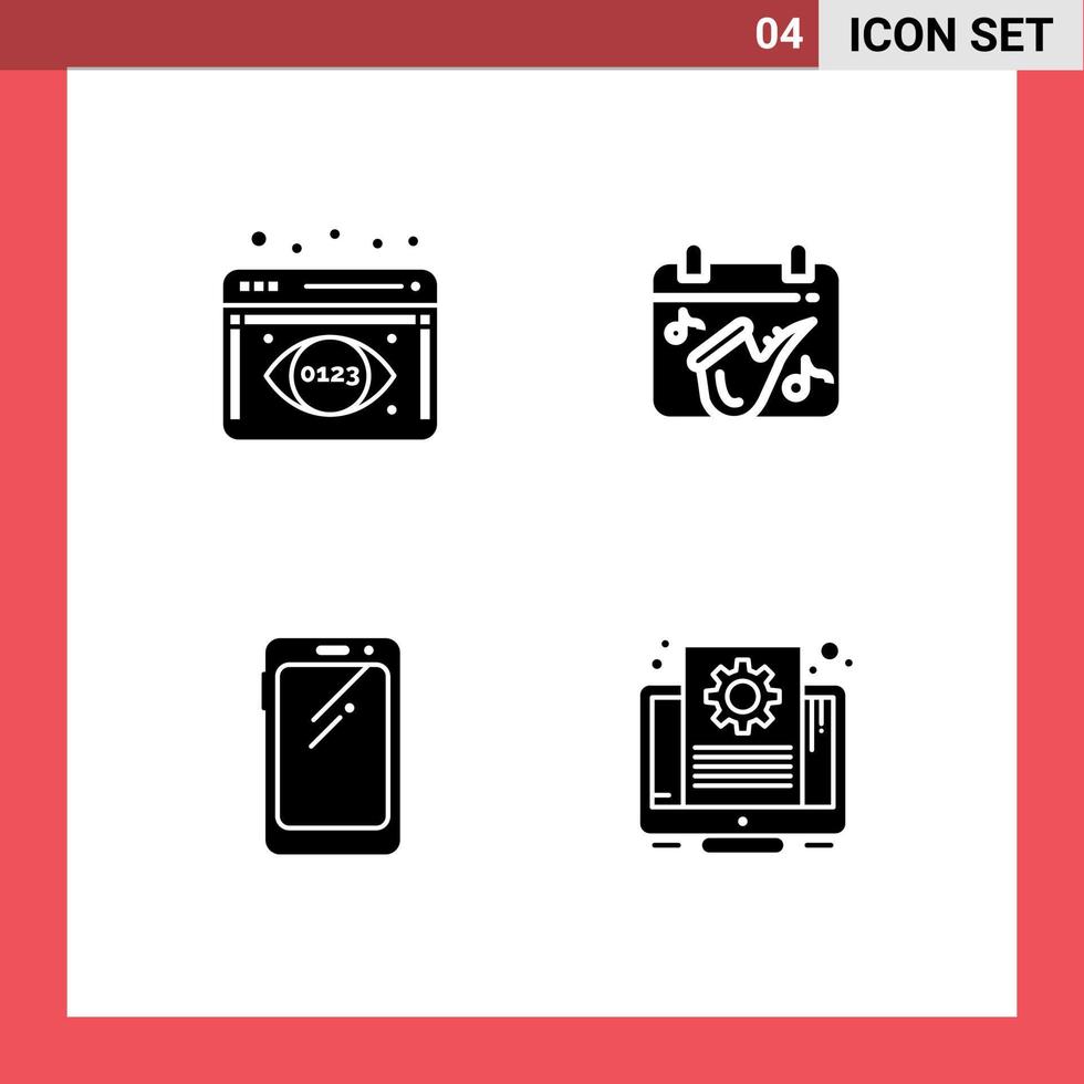 Mobile Interface Solid Glyph Set of 4 Pictograms of analytics monitoring mobile calendar saxophone samsung Editable Vector Design Elements