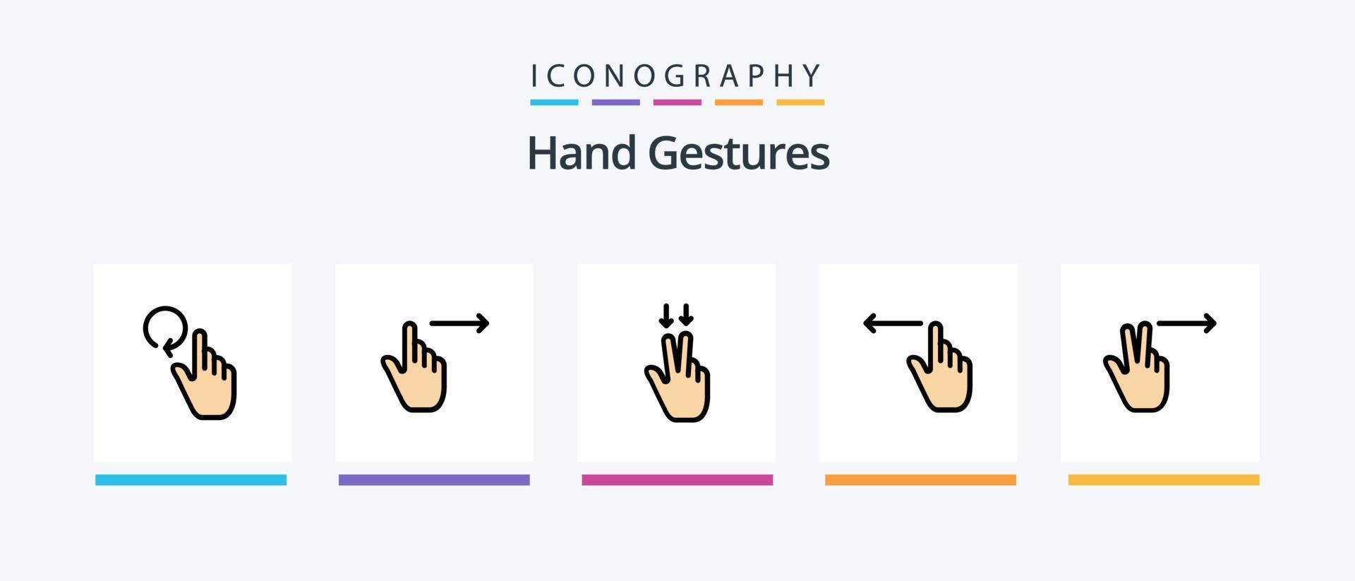Hand Gestures Line Filled 5 Icon Pack Including slide. gestures. click. finger. hand. Creative Icons Design vector
