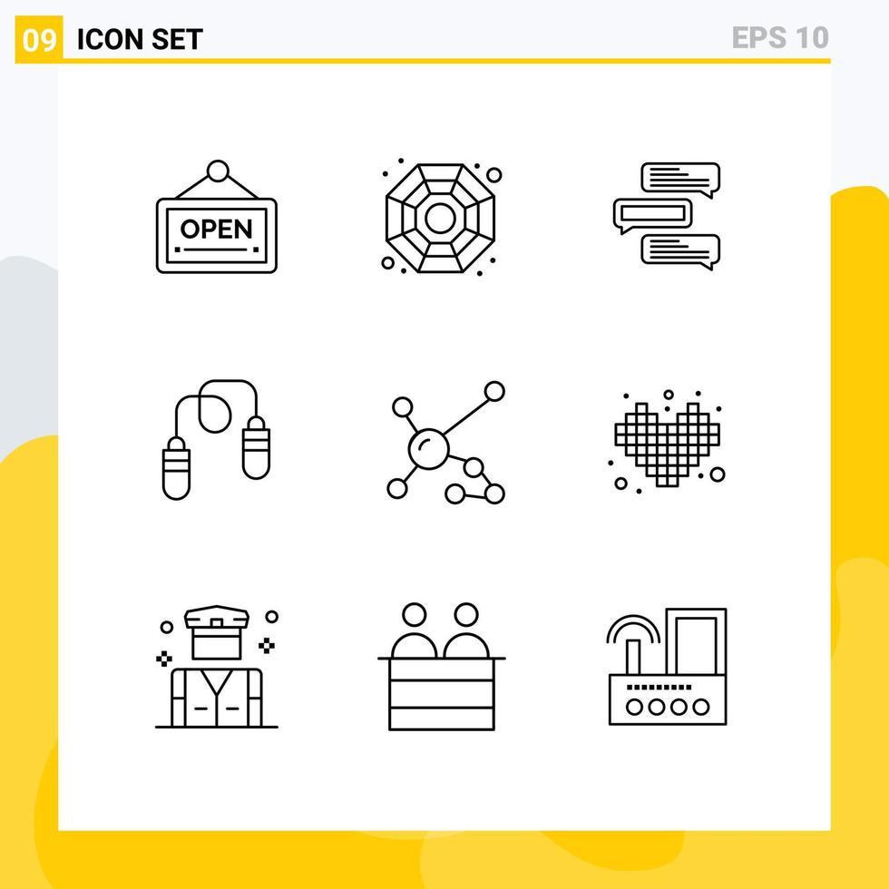User Interface Pack of 9 Basic Outlines of biochemistry jumping bubbles jump rope exercise Editable Vector Design Elements