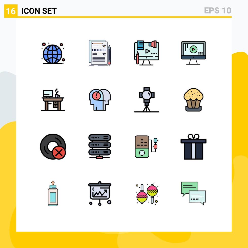 16 iconos creativos signos y símbolos modernos del sistema de monitor de música computadora elementos de diseño de vectores creativos editables digitales
