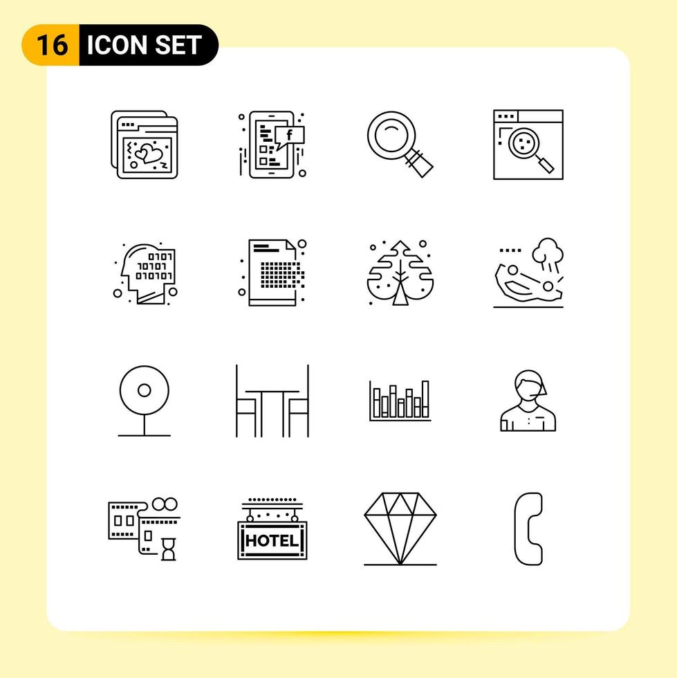 Editable Vector Line Pack of 16 Simple Outlines of code web glass search browser Editable Vector Design Elements