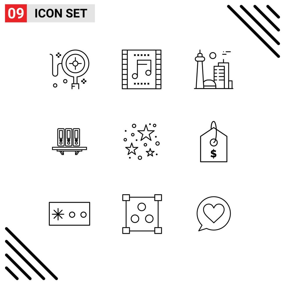 Editable Vector Line Pack of 9 Simple Outlines of documents data building archive toronto Editable Vector Design Elements