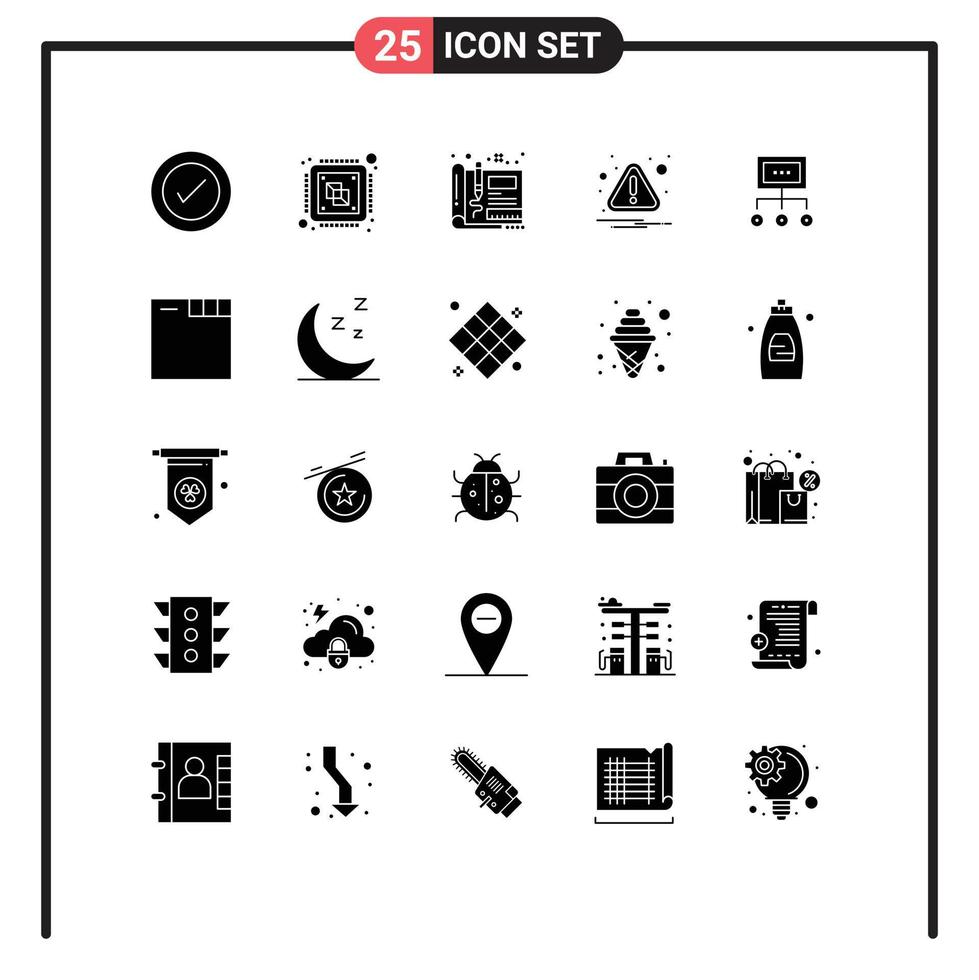 25 Thematic Vector Solid Glyphs and Editable Symbols of attention caution processor alert sketch Editable Vector Design Elements