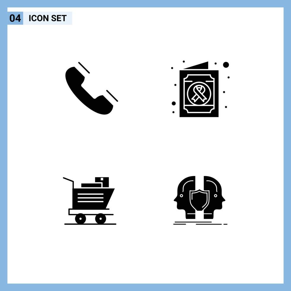 Group of 4 Modern Solid Glyphs Set for call shopping telephone medical man Editable Vector Design Elements