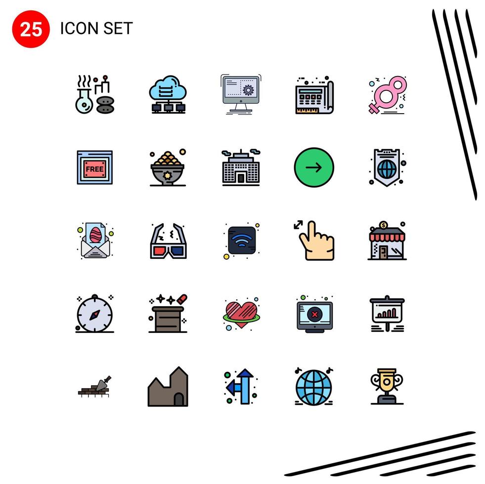 Filled line Flat Color Pack of 25 Universal Symbols of paper document cloud blue process Editable Vector Design Elements