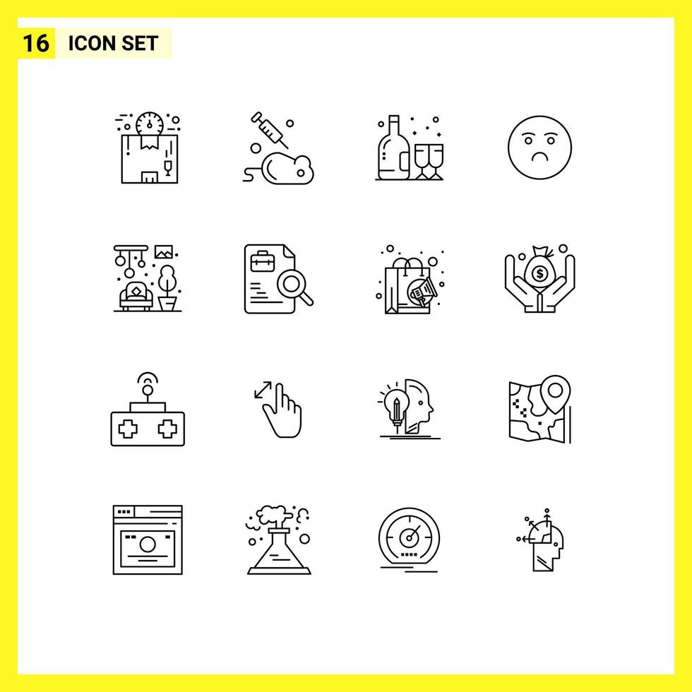 Set of 16 Commercial Outlines pack for home feeling science emotion bottle Editable Vector Design Elements