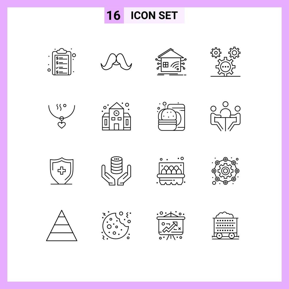 Editable Vector Line Pack of 16 Simple Outlines of ideas design men coding smart Editable Vector Design Elements