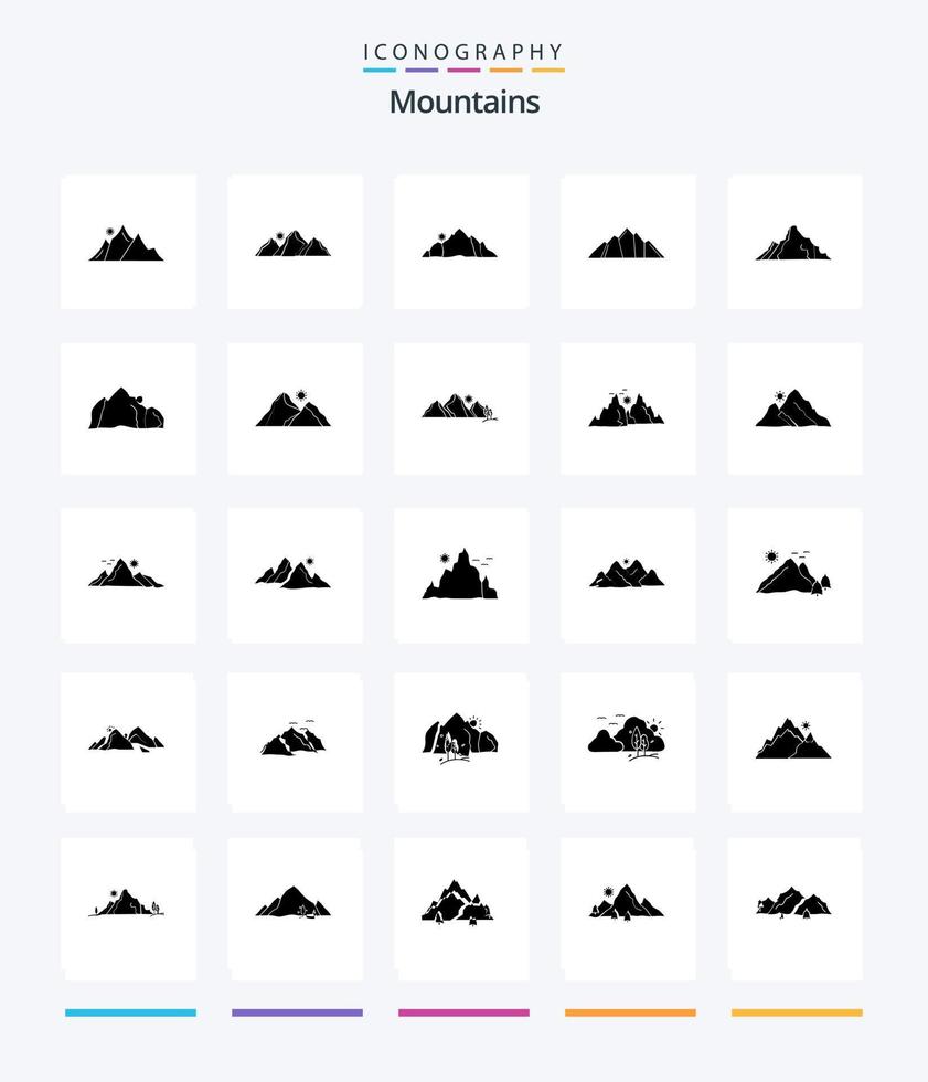 Creative Mountains 25 Glyph Solid Black icon pack  Such As hill. mountain. mountain. sun. hill vector