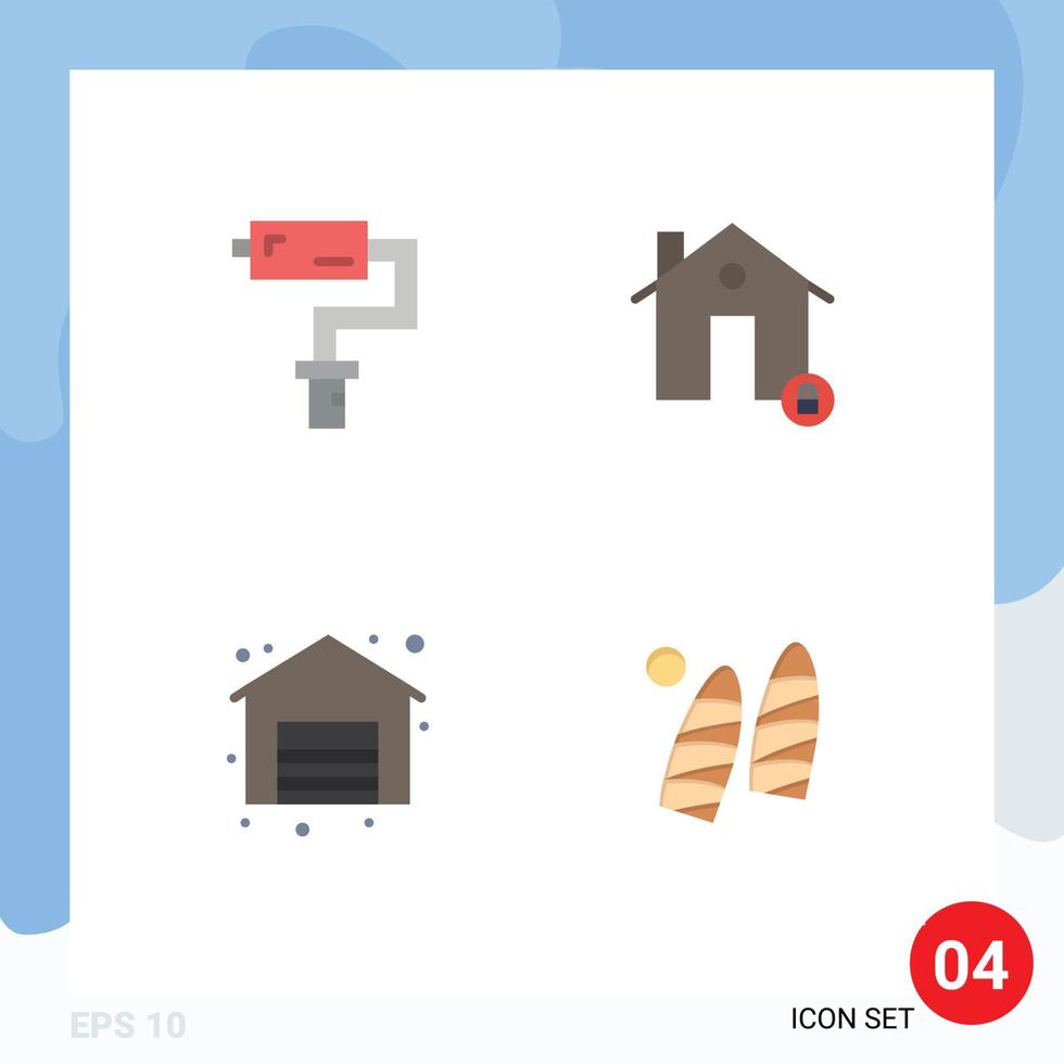 Pictogram Set of 4 Simple Flat Icons of paint roller shop tool house sale Editable Vector Design Elements