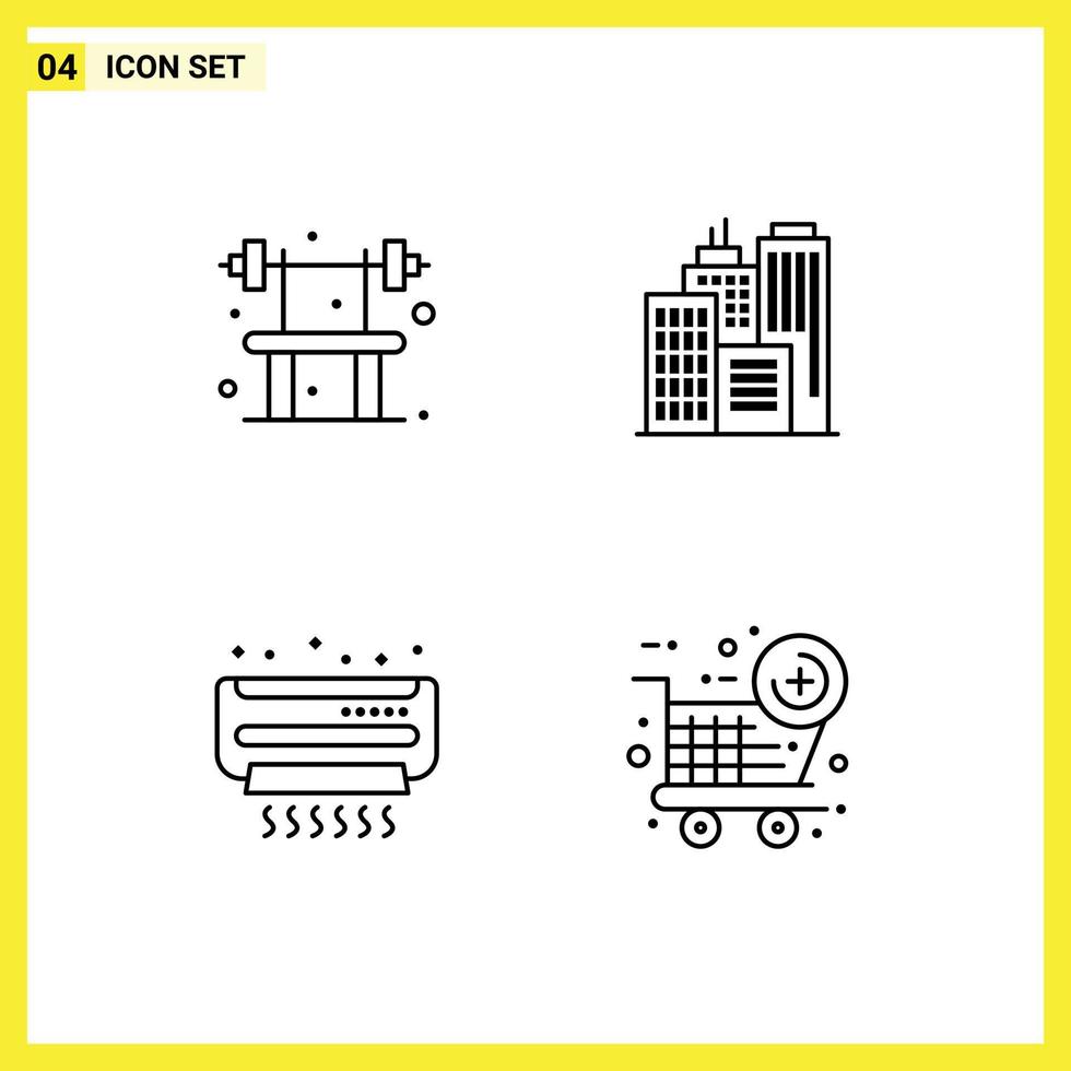 Pack of 4 Modern Filledline Flat Colors Signs and Symbols for Web Print Media such as bench conditioner gym office black friday Editable Vector Design Elements