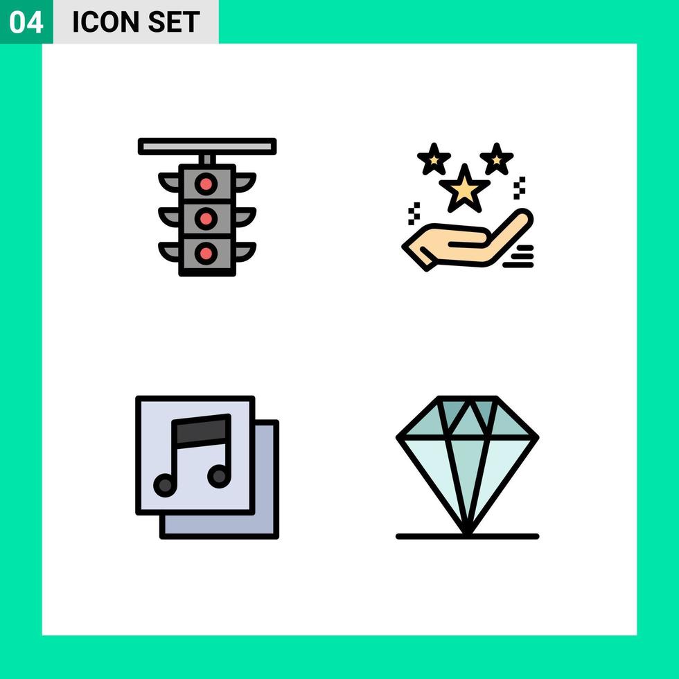 4 Thematic Vector Filledline Flat Colors and Editable Symbols of light gift traffic magic media Editable Vector Design Elements
