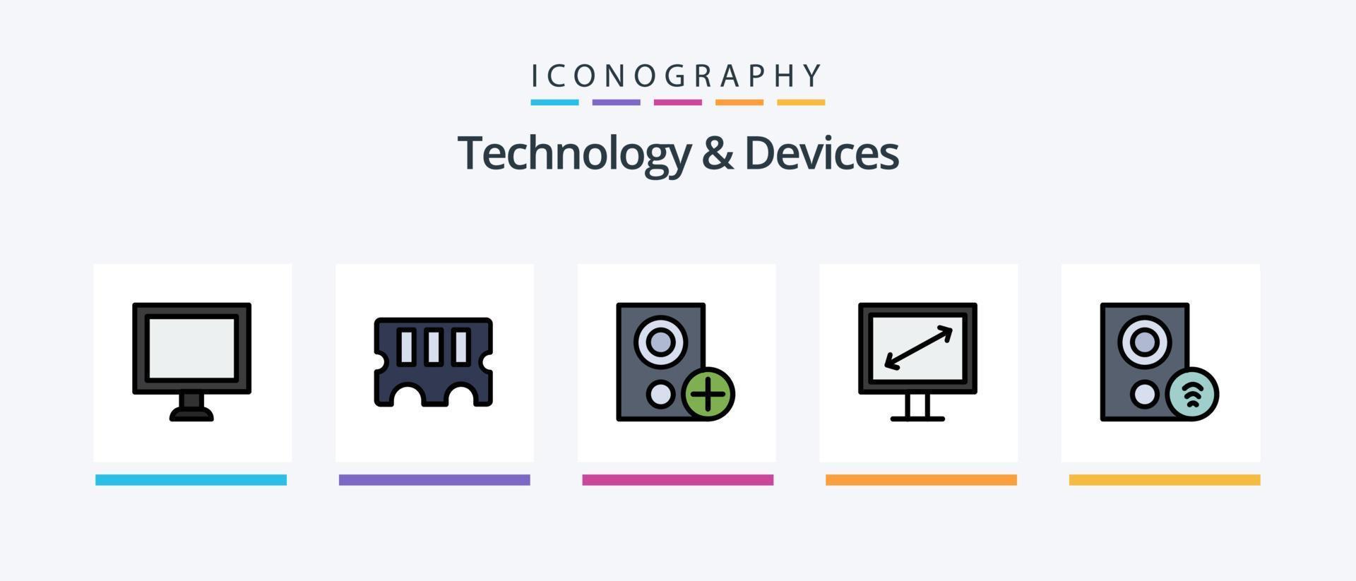 la línea de dispositivos llenó el paquete de 5 íconos que incluye . enrutador televisión. entretenimiento. diseño de iconos creativos vector