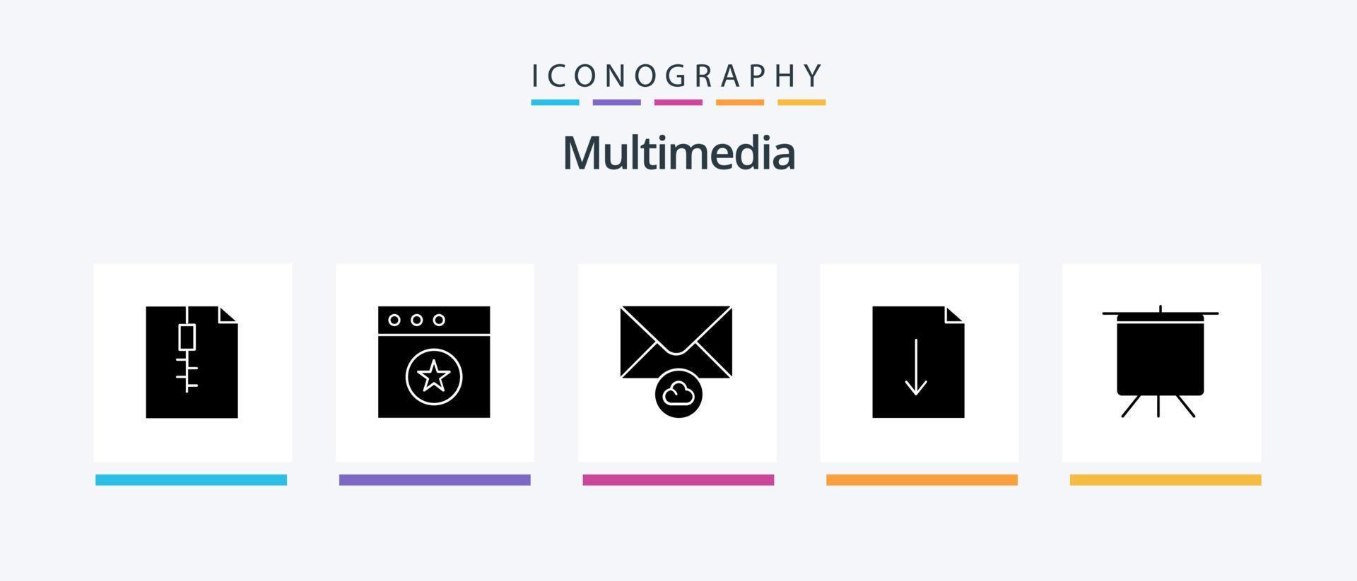 Multimedia Glyph 5 Icon Pack Including . mail. presentation. board. Creative Icons Design vector