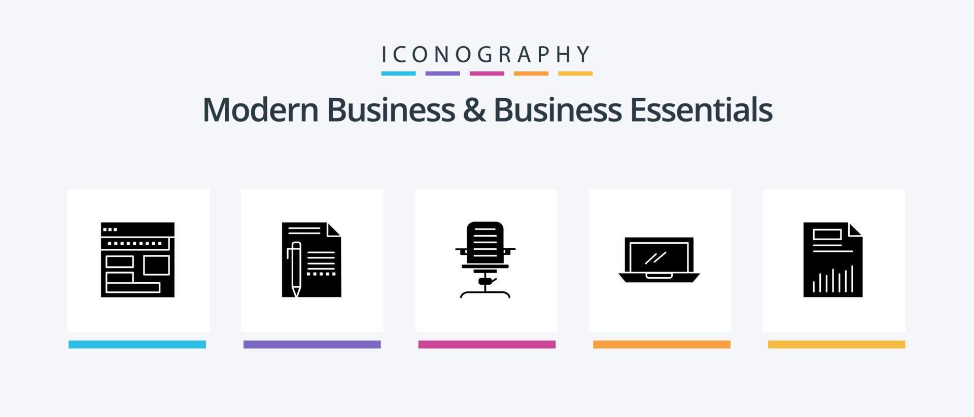 Modern Business And Business Essentials Glyph 5 Icon Pack Including furniture. business. edit. arm. write. Creative Icons Design vector