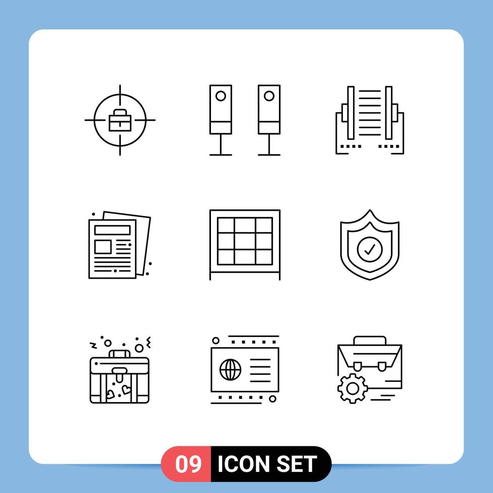 Universal Icon Symbols Group of 9 Modern Outlines of cabinet routine connection paper news Editable Vector Design Elements