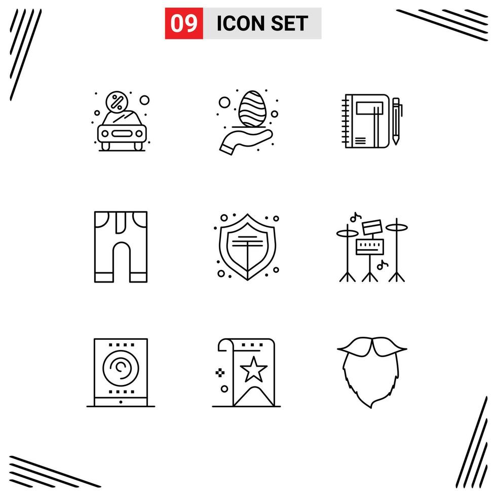 9 User Interface Outline Pack of modern Signs and Symbols of clothes sketch care pen notepad Editable Vector Design Elements