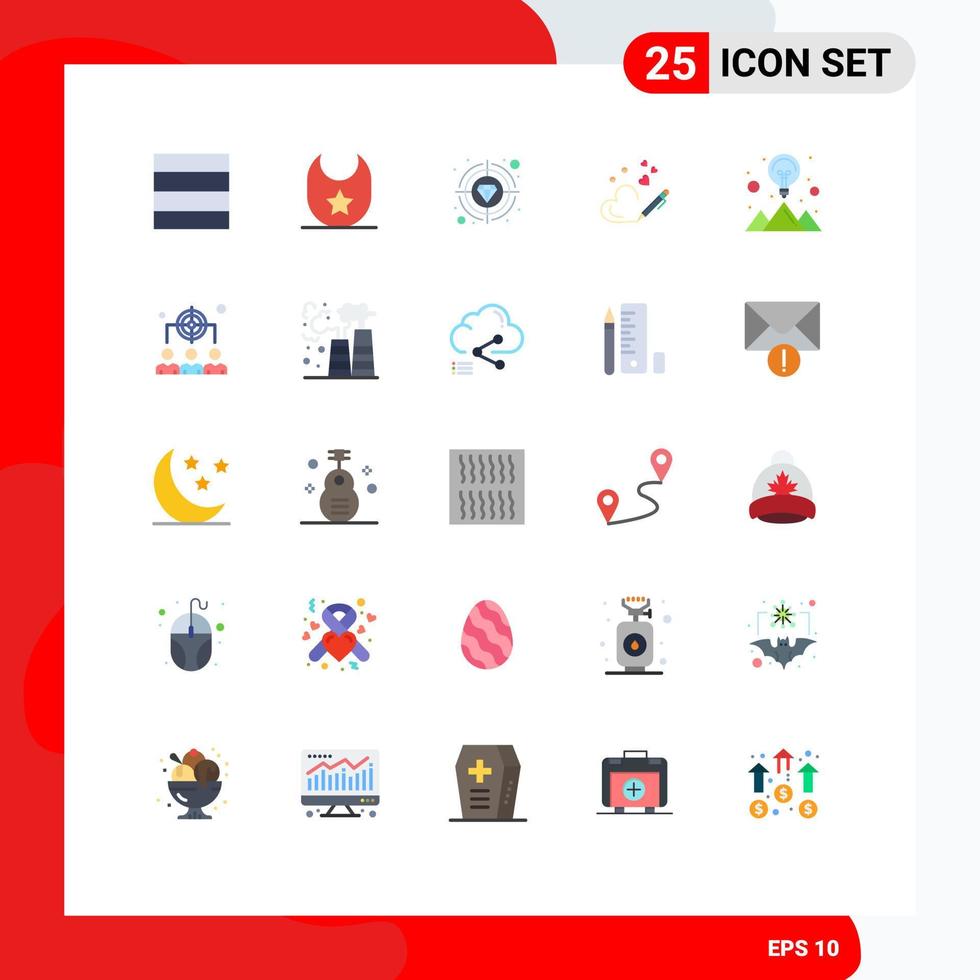 Modern Set of 25 Flat Colors Pictograph of business mountain quality idea wedding Editable Vector Design Elements