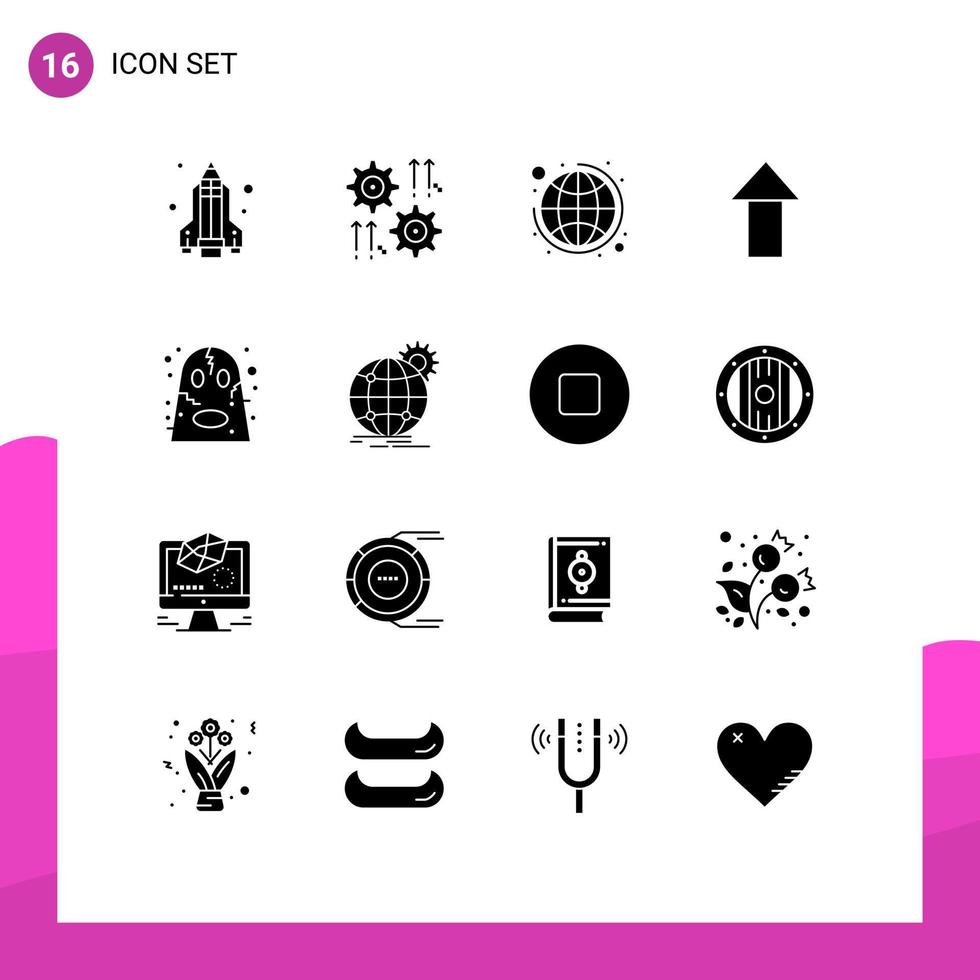 16 Thematic Vector Solid Glyphs and Editable Symbols of halloween angry global upload arrow Editable Vector Design Elements