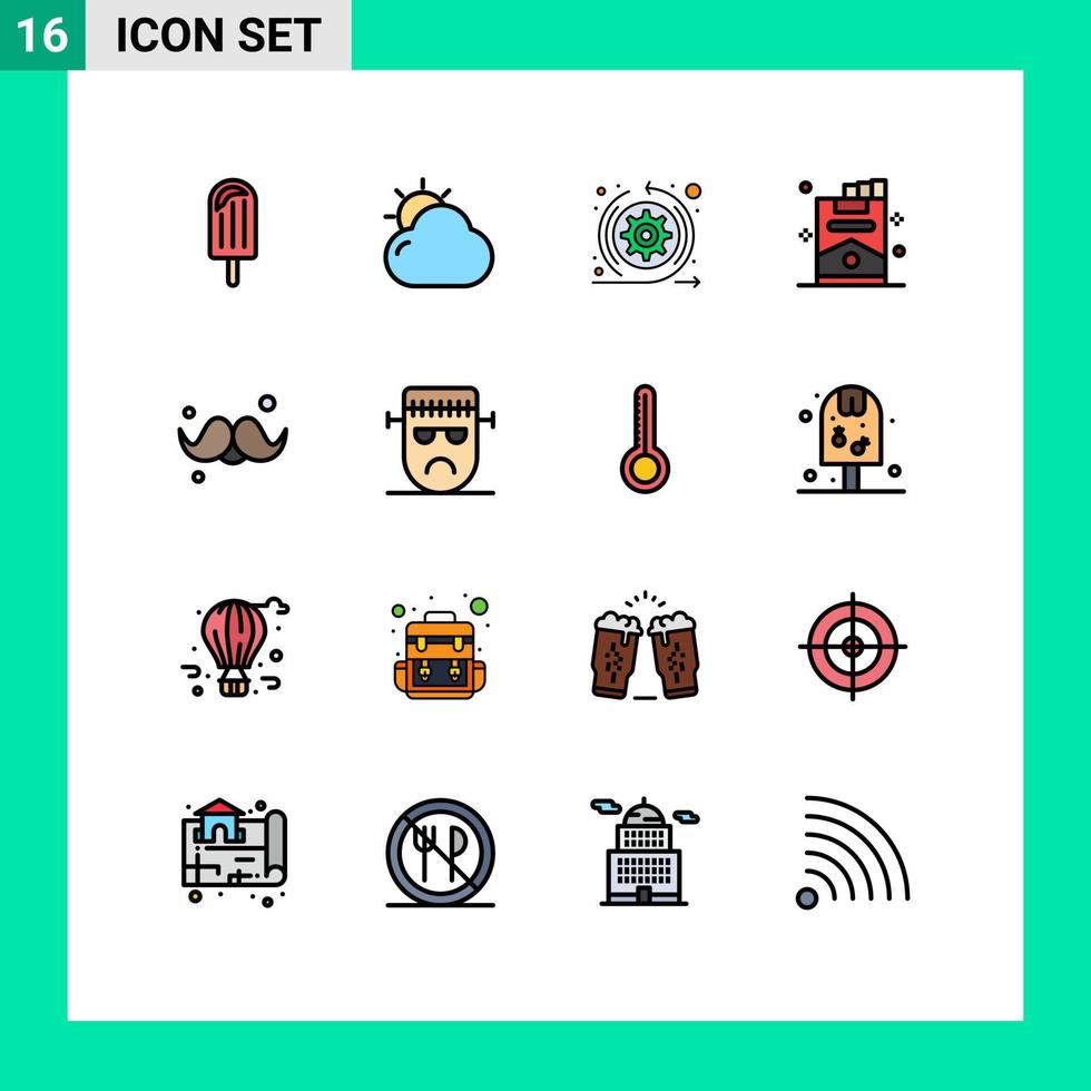 Flat Color Filled Line Pack of 16 Universal Symbols of dad party agile smoking cigar Editable Creative Vector Design Elements
