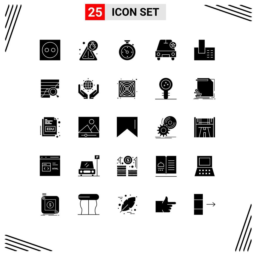 Group of 25 Modern Solid Glyphs Set for call vehicles compass star car Editable Vector Design Elements