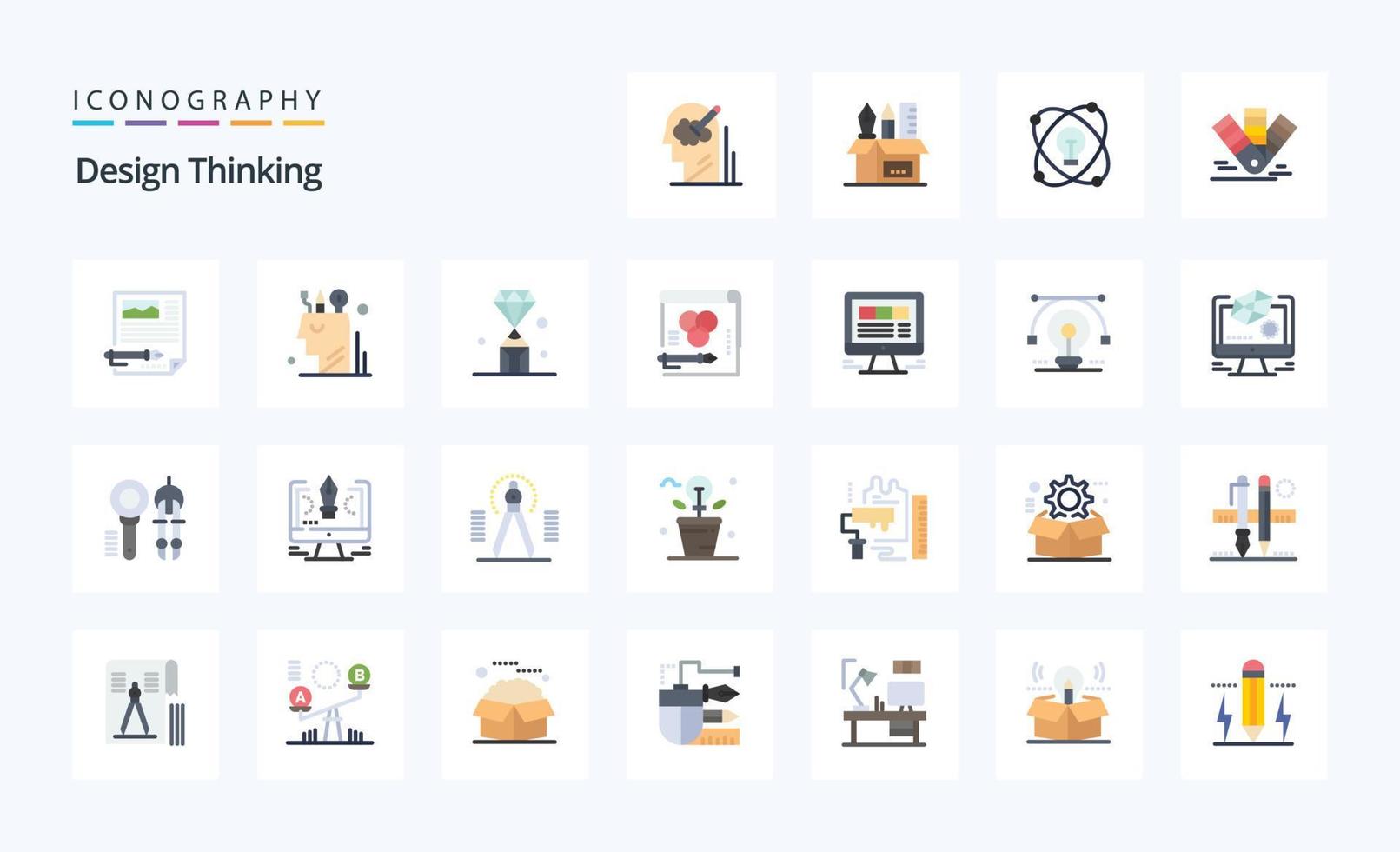 25 Design Thinking Flat color icon pack vector