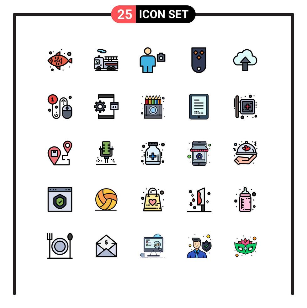 Set of 25 Vector Filled line Flat Colors on Grid for upload three camera rank insignia Editable Vector Design Elements