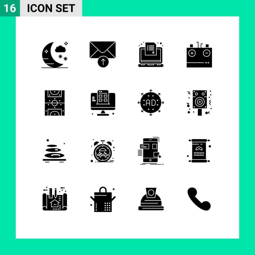 Universal Icon Symbols Group of 16 Modern Solid Glyphs of game energy online electricity charge Editable Vector Design Elements