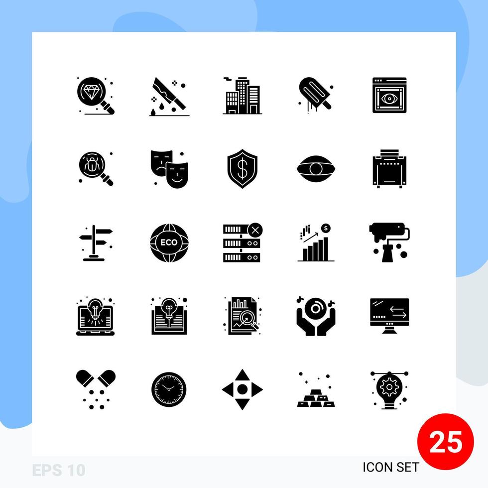 Modern Set of 25 Solid Glyphs and symbols such as visibility eye building usa cream Editable Vector Design Elements