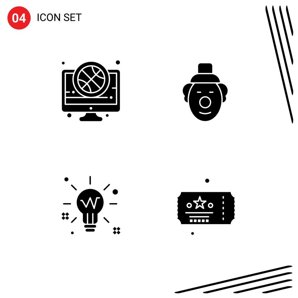 Solid Glyph Pack of 4 Universal Symbols of basket light live clown solution Editable Vector Design Elements