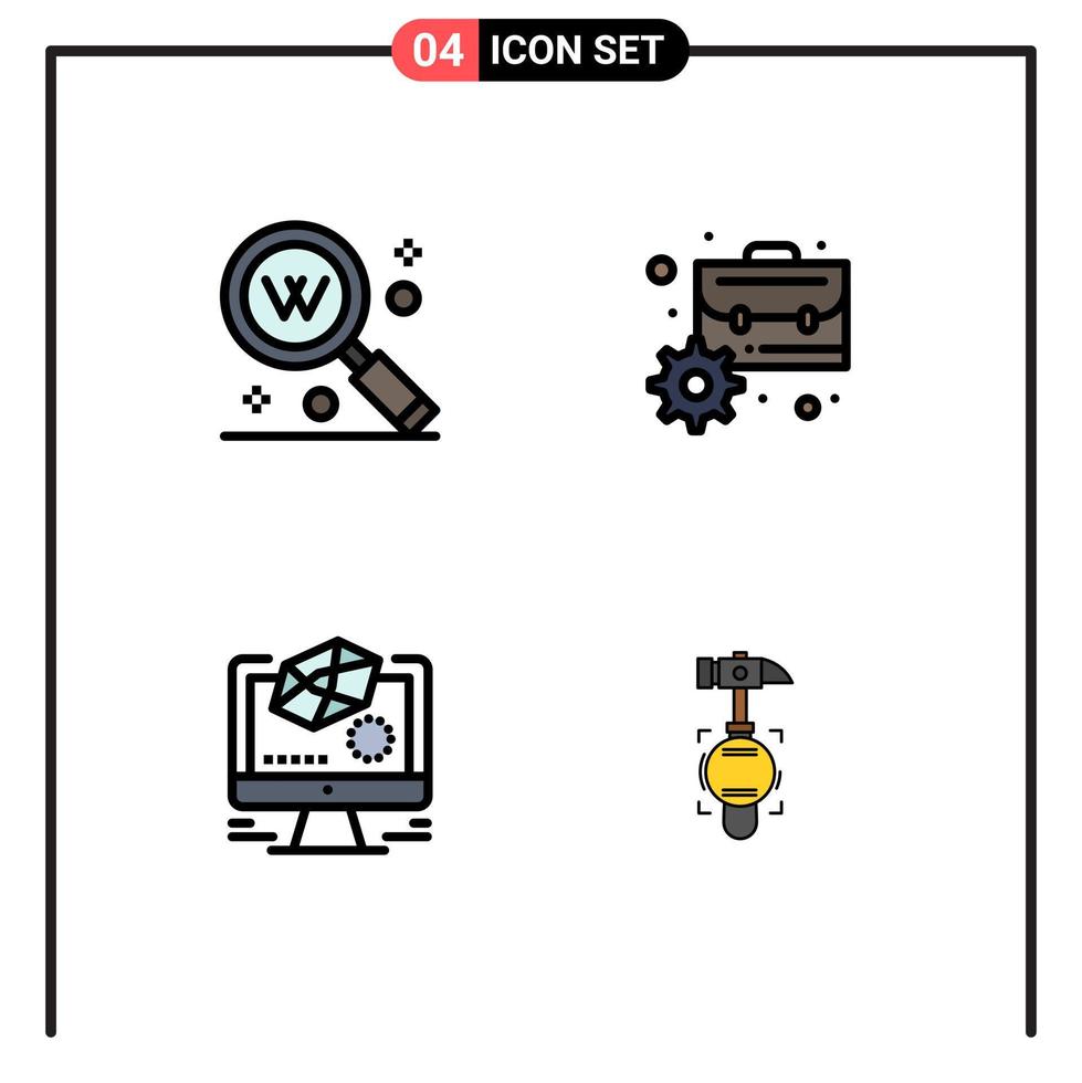 Editable Vector Line Pack of 4 Simple Filledline Flat Colors of key animation seo business modeling Editable Vector Design Elements