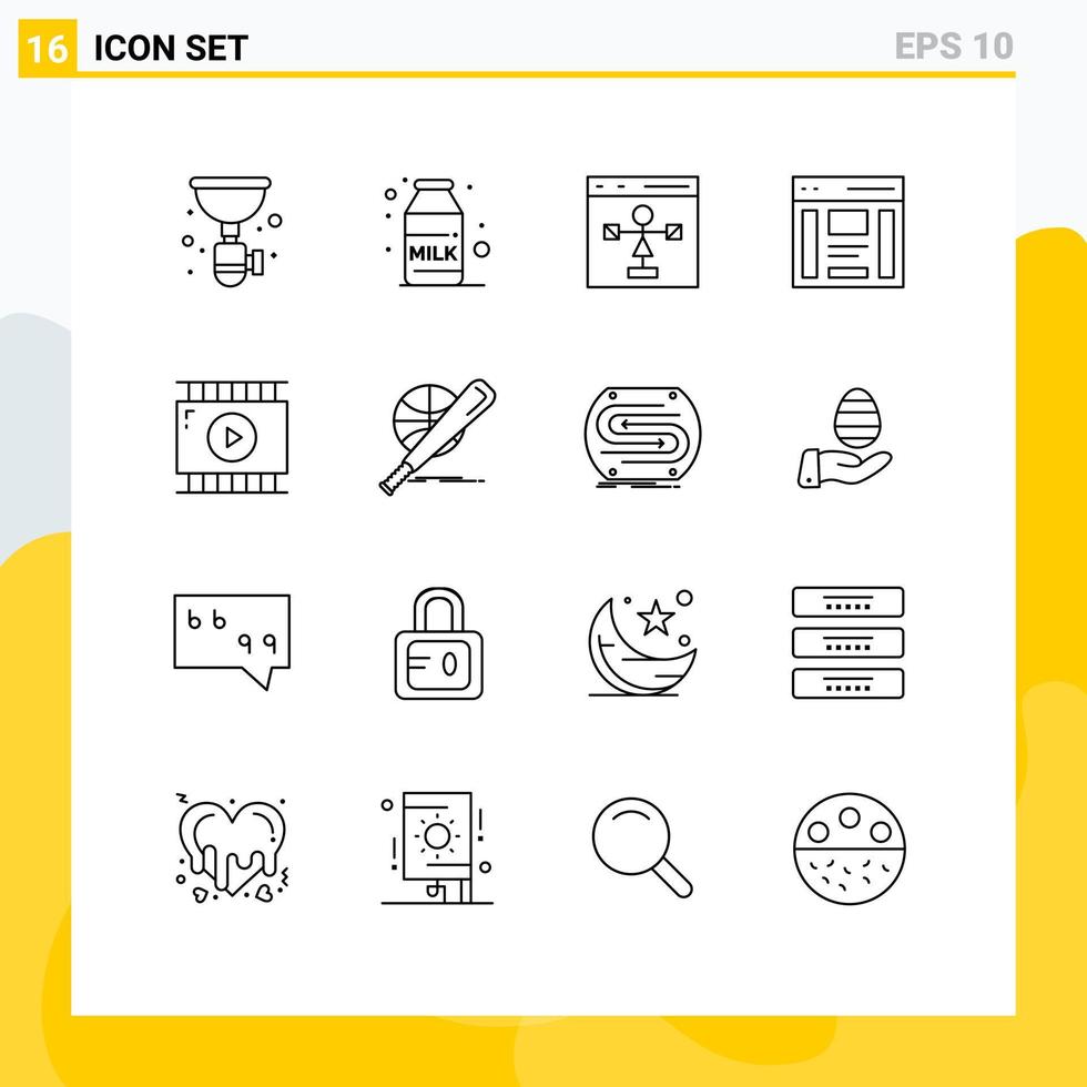 conjunto de 16 contornos vectoriales en la cuadrícula para la programación de la interfaz de codificación izquierda de la barra lateral elementos de diseño vectorial editables vector