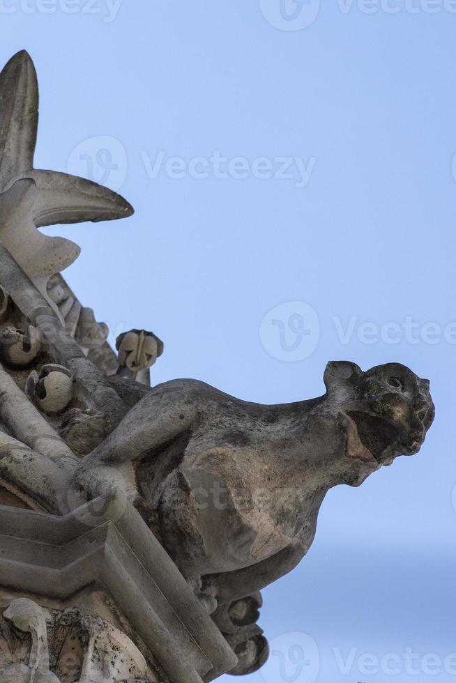 Notre dame paris cathedral statue sculpture and roof before fire photo