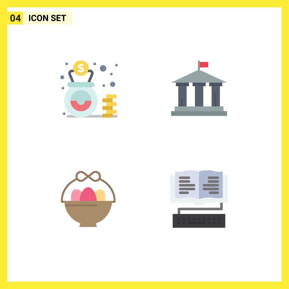 4 Creative Icons Modern Signs and Symbols of bag egg cash american book Editable Vector Design Elements