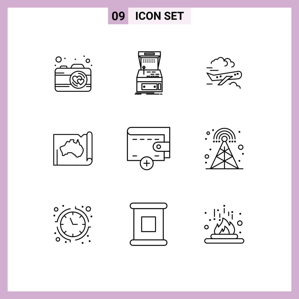 Group of 9 Modern Outlines Set for travel location air country australia Editable Vector Design Elements