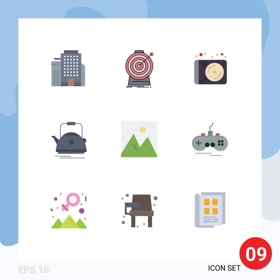 Pack of 9 Modern Flat Colors Signs and Symbols for Web Print Media such as decor camping device teapot tea Editable Vector Design Elements