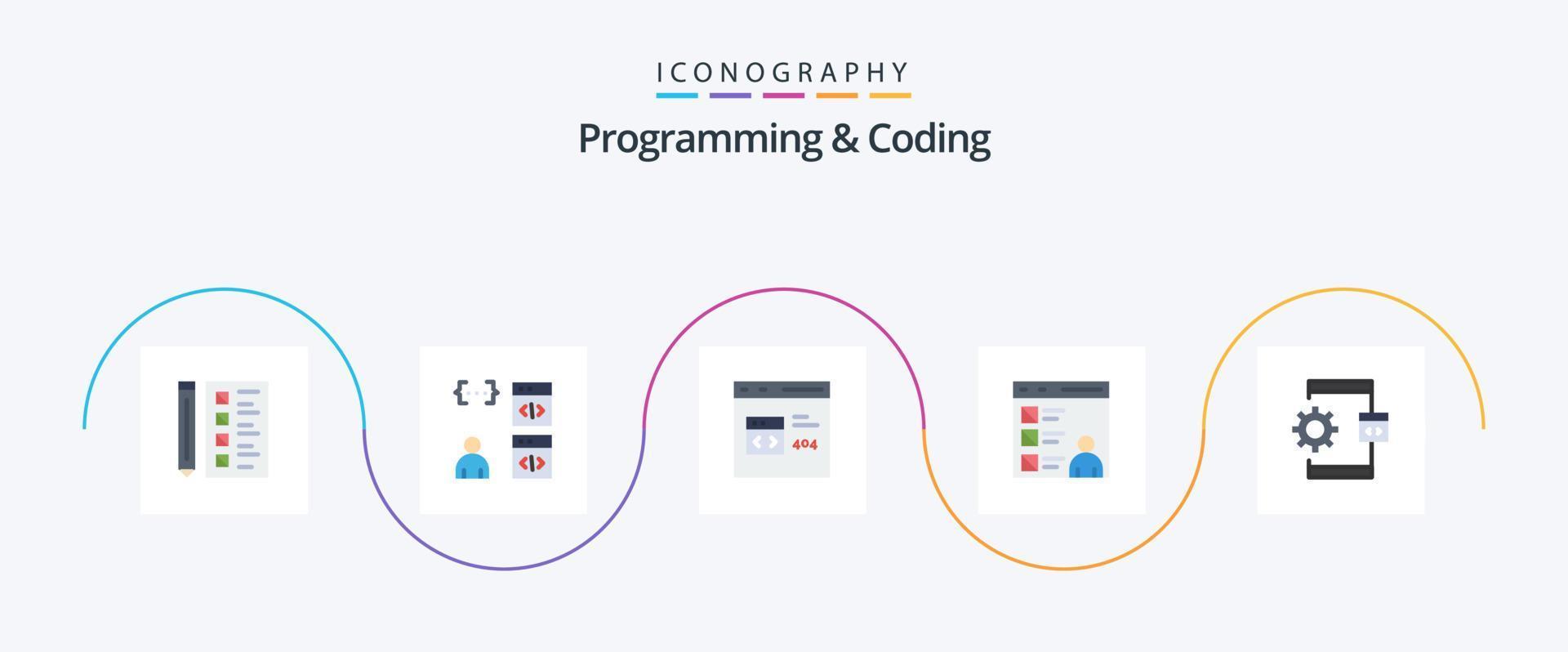 Programming And Coding Flat 5 Icon Pack Including . develop. process. develop vector