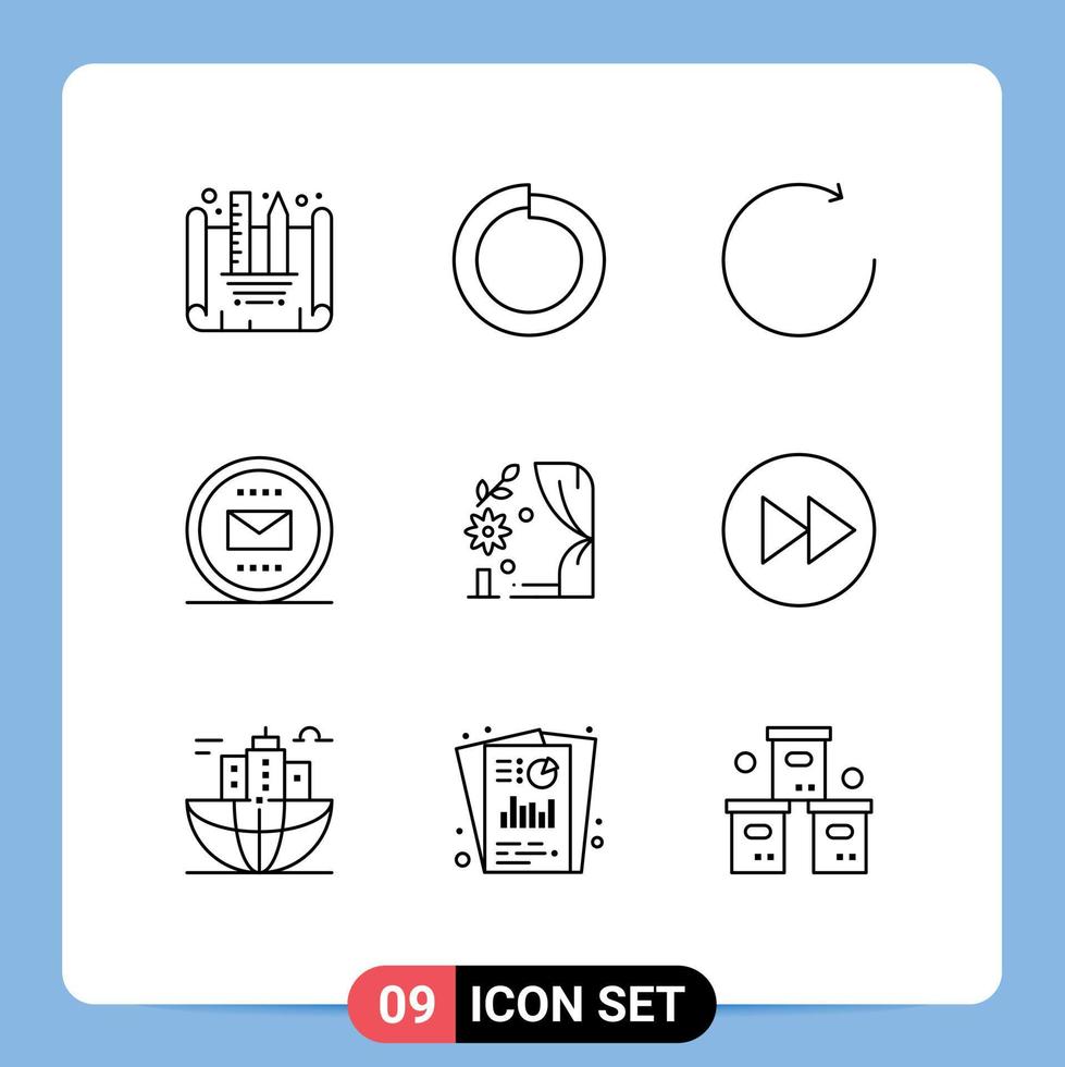 Mobile Interface Outline Set of 9 Pictograms of heart love rotate arch letter Editable Vector Design Elements
