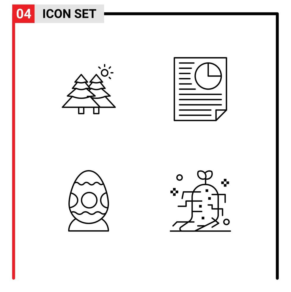 Mobile Interface Line Set of 4 Pictograms of fir easter trees page egg Editable Vector Design Elements