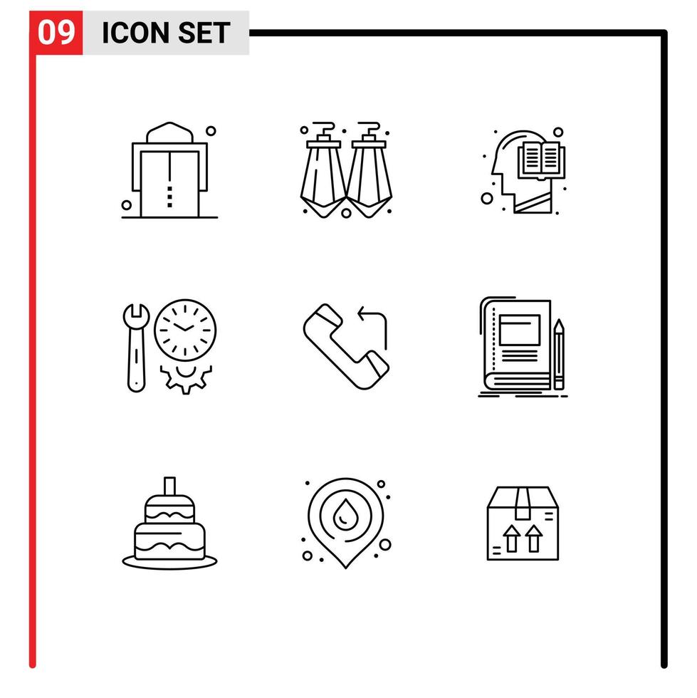 9 User Interface Outline Pack of modern Signs and Symbols of call tools head settings options Editable Vector Design Elements
